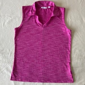 Lady Hagen V-neck Sleeveless Polo Collared Golf Tank in Bright Fuchsia, sz-XS